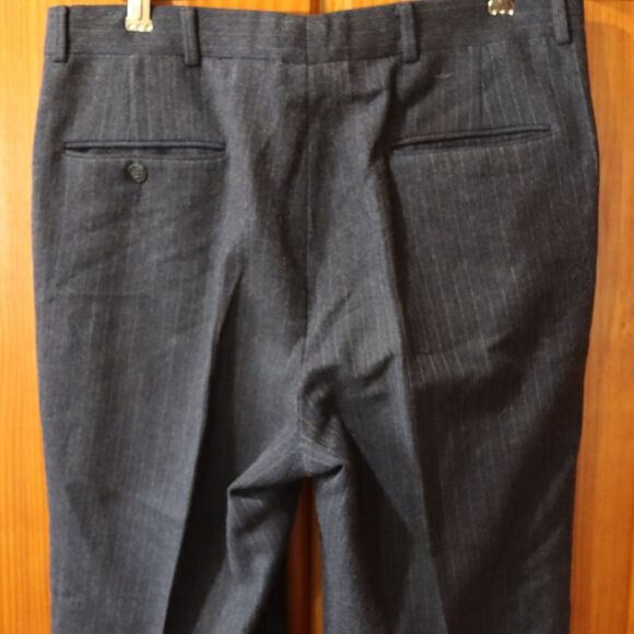 Vintage Wool Pinstripe Gray & Blue One Button Pant Suit Large - Picture 14 of 16
